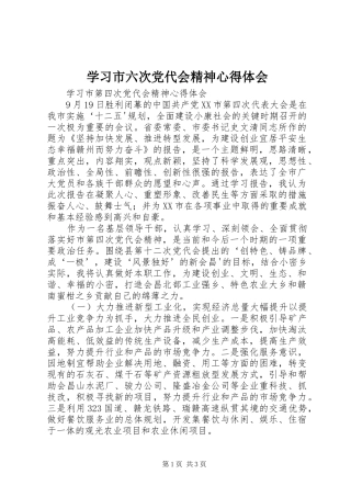 学习市六次党代会精神心得体会