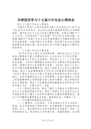 共青团员学习十七届六中全会心得体会