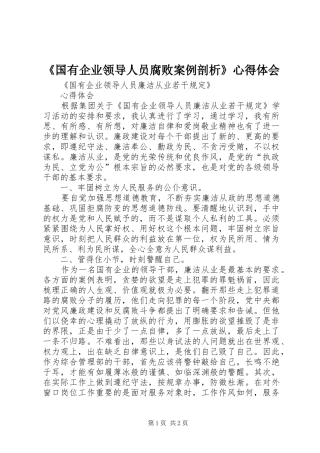 《国有企业领导人员腐败案例剖析》心得体会