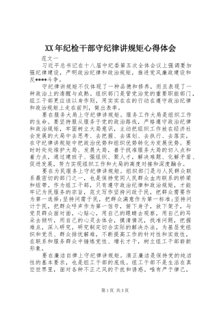 XX年纪检干部守纪律讲规矩心得体会