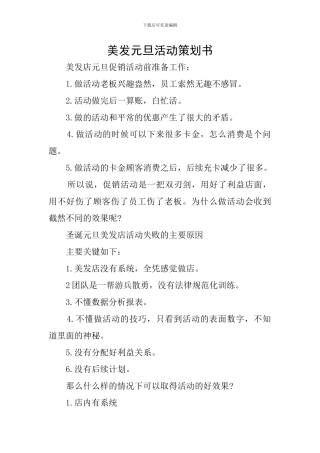 美发元旦活动策划书