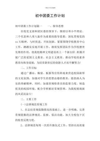 初中团委工作计划