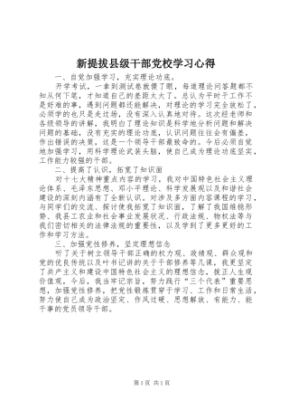 新提拔县级干部党校学习心得