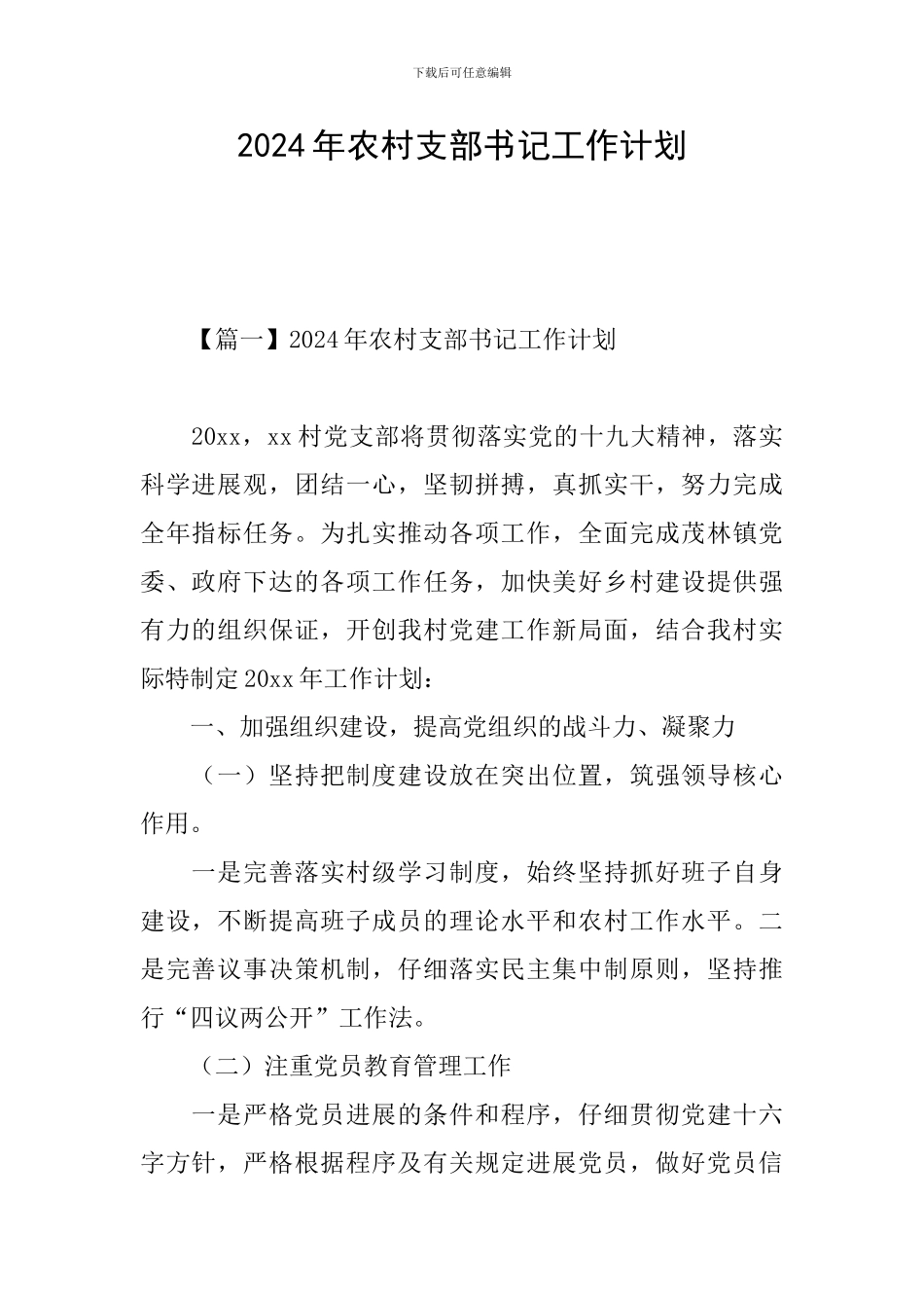 2024年农村支部书记工作计划_第1页
