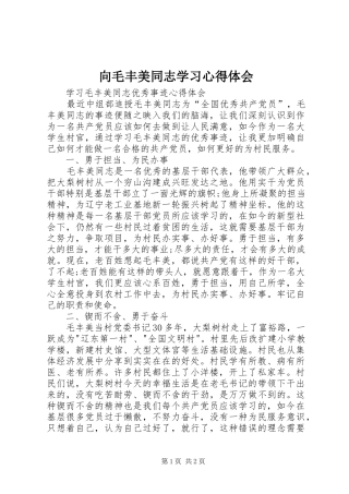 向毛丰美同志学习心得体会