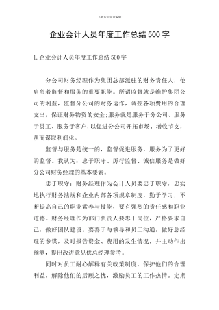 企业会计人员年度工作总结500字