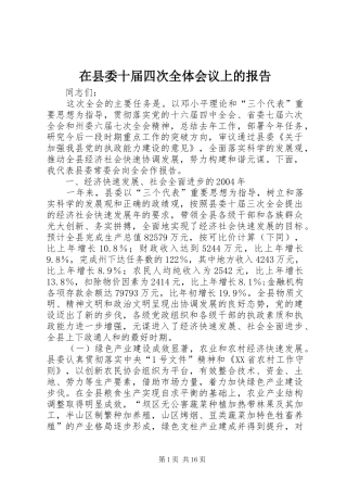 在县委十届四次全体会议上的报告