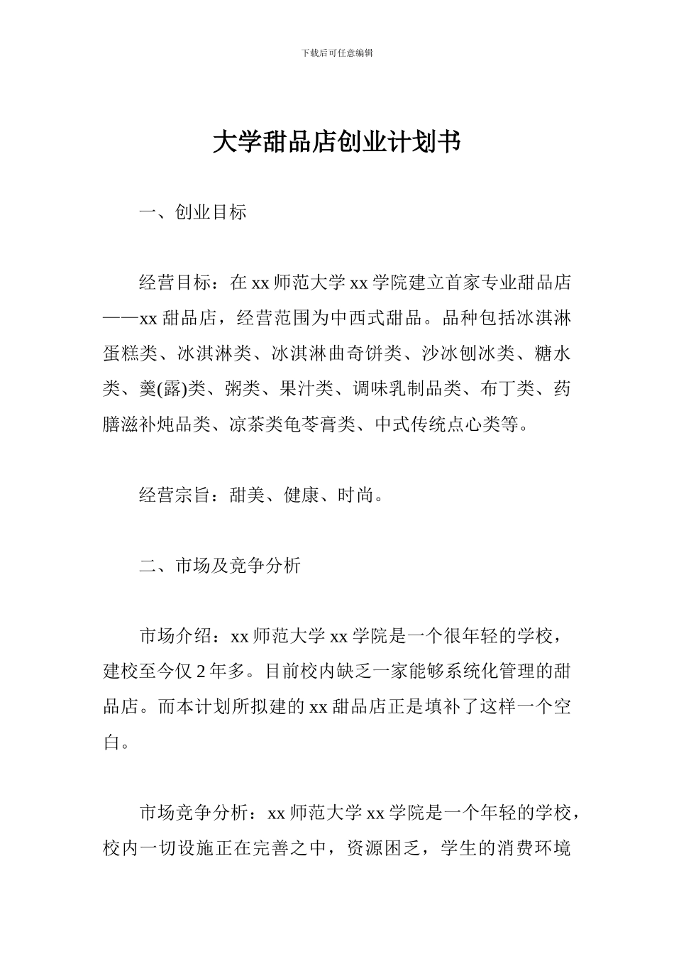 大学甜品店创业计划书_第1页