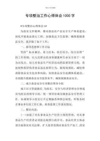 专项整治工作心得体会1000字