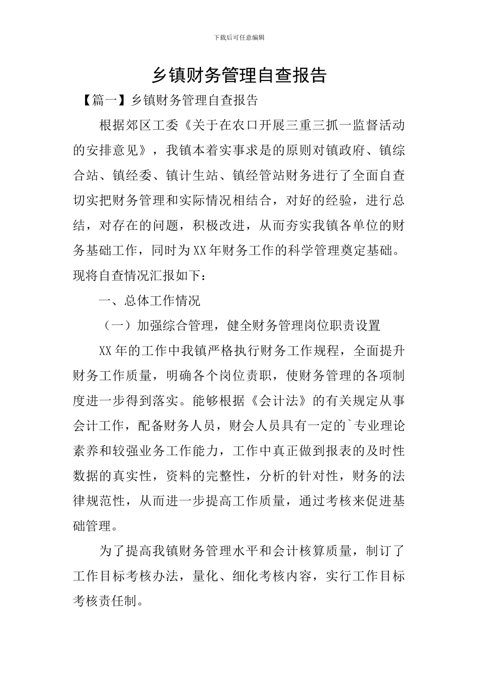 乡镇财务管理自查报告_第1页