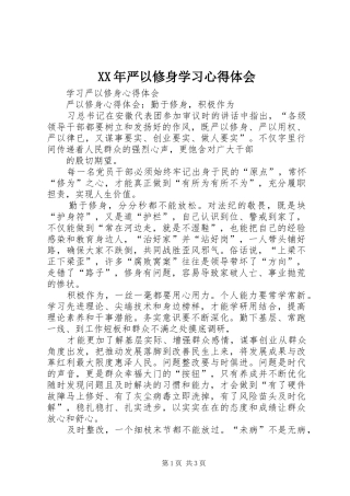 XX年严以修身学习心得体会