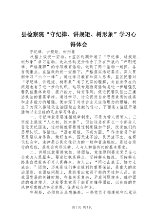 县检察院“守纪律、讲规矩、树形象”学习心得体会