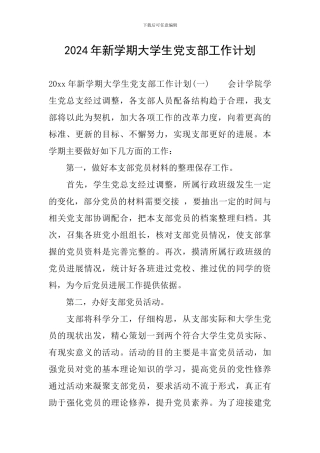2024年新学期大学生党支部工作计划