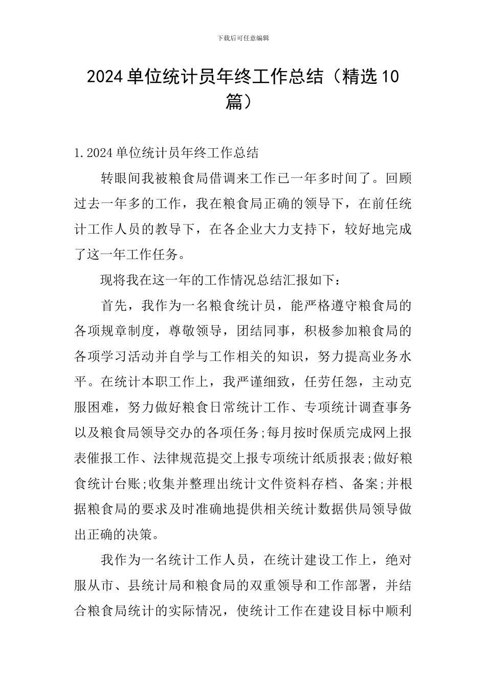 2024单位统计员年终工作总结_第1页