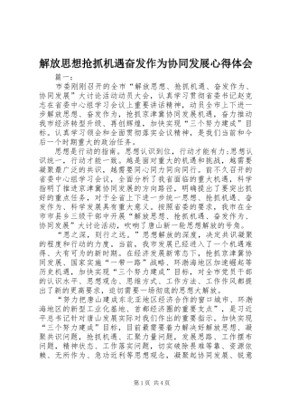 解放思想抢抓机遇奋发作为协同发展心得体会