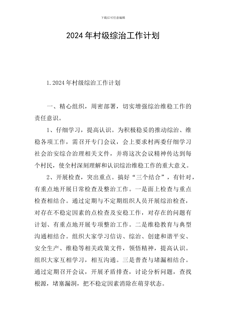 2024年村级综治工作计划_第1页