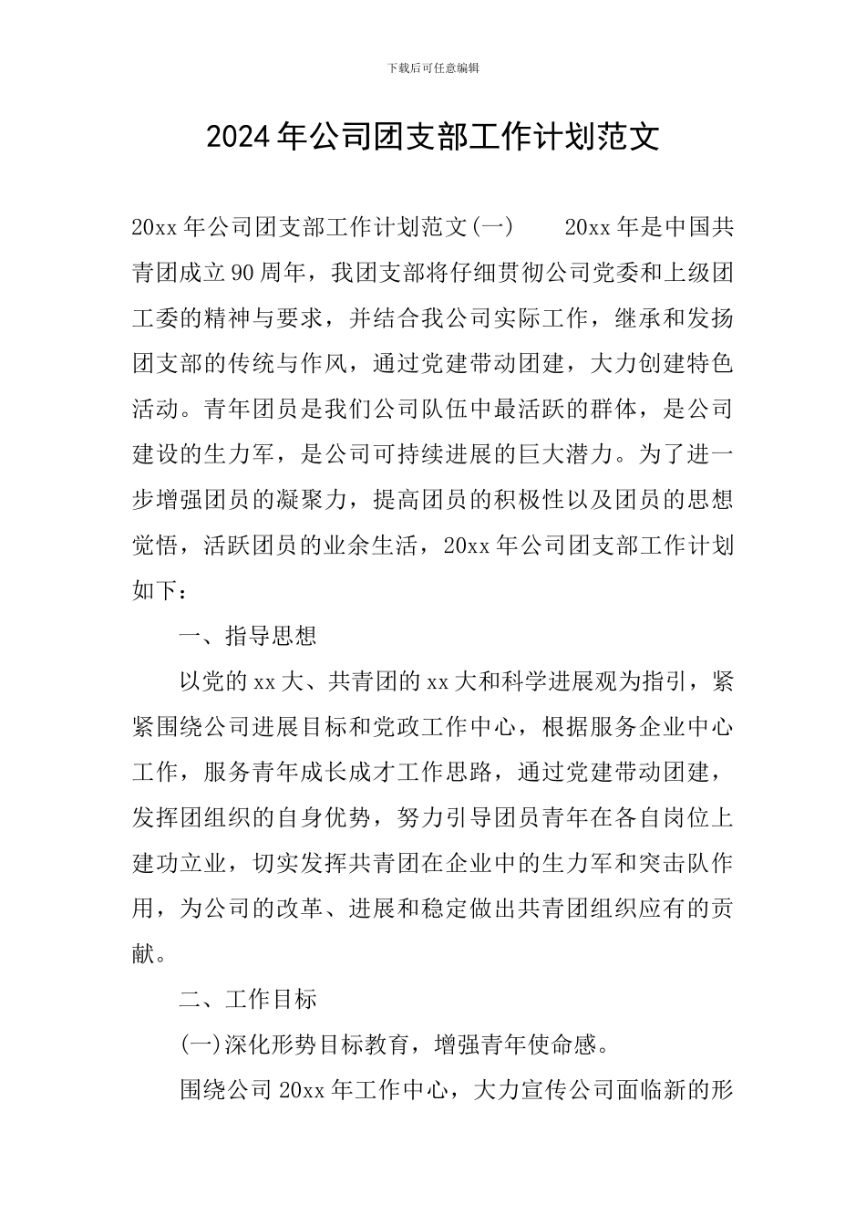 2024年公司团支部工作计划范文_第1页