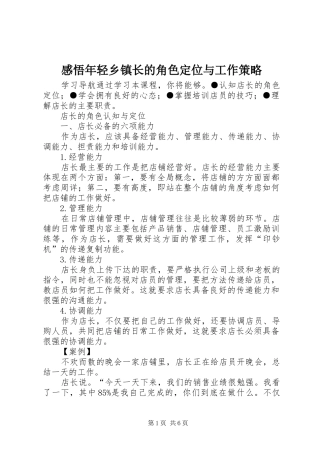 感悟年轻乡镇长的角色定位与工作策略