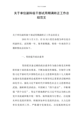关于单位副科级干部试用期满转正工作总结范文
