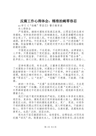 反腐工作心得体会：精准拍蝇零容忍