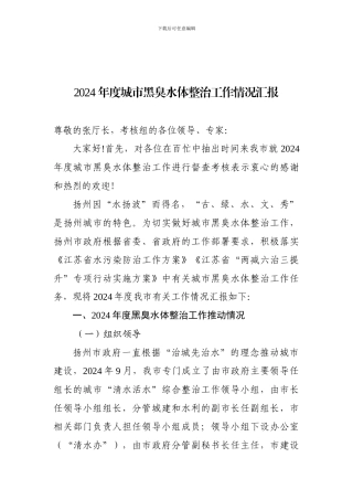 2024年度城市黑臭水体整治工作情况汇报