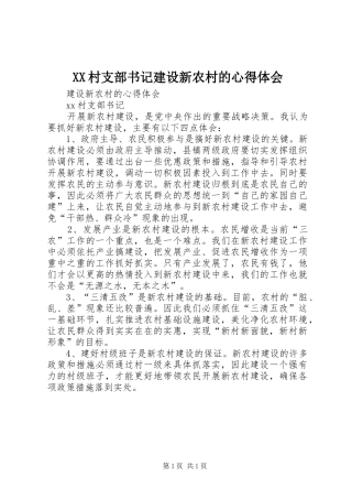 XX村支部书记建设新农村的心得体会