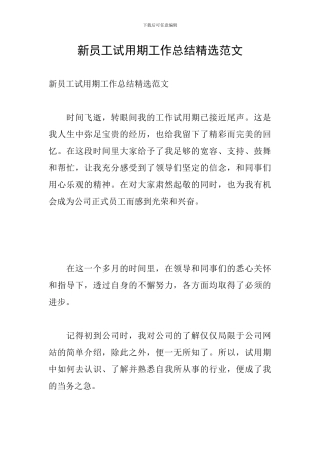 新员工试用期工作总结精选范文