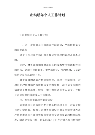 出纳明年个人工作计划