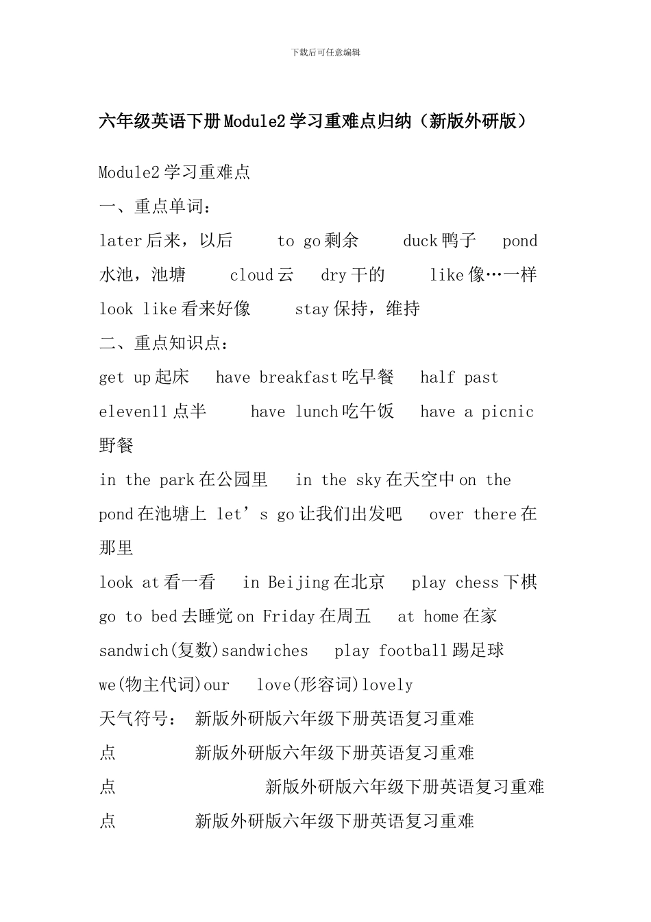 六年级英语下册Module2学习重难点归纳_第1页