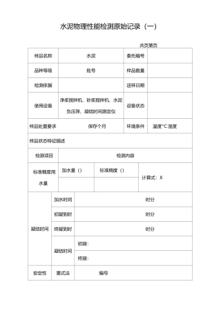 水泥检测原始记录