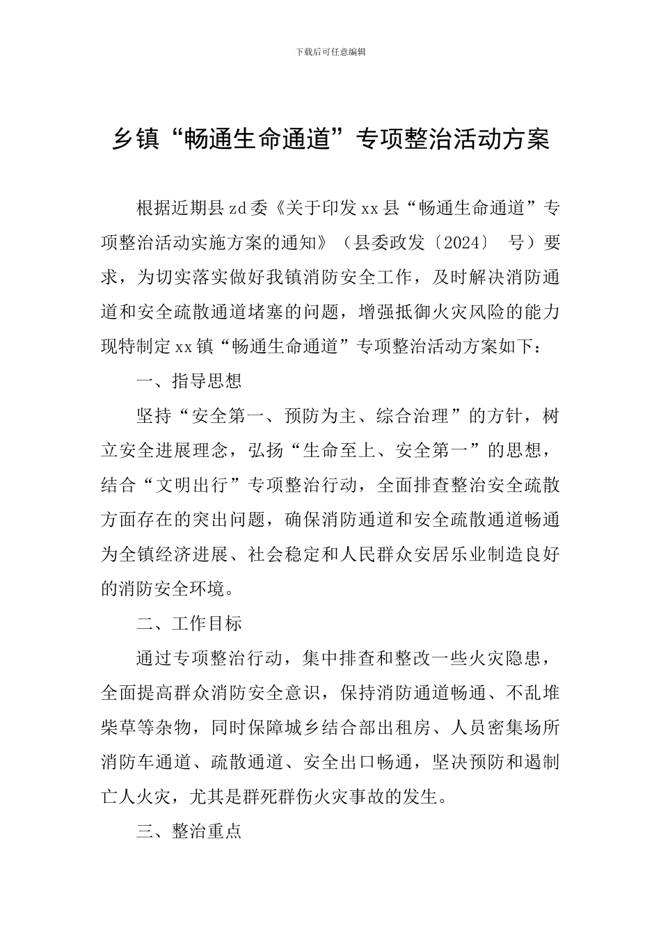 乡镇“畅通生命通道”专项整治活动方案-_第1页