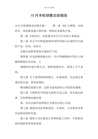 10月手机销售总结报告