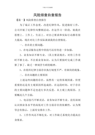 风险排查自查报告