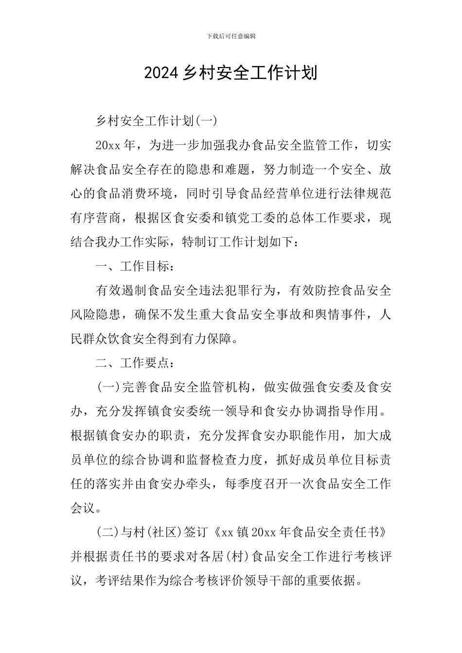 2024乡村安全工作计划_第1页