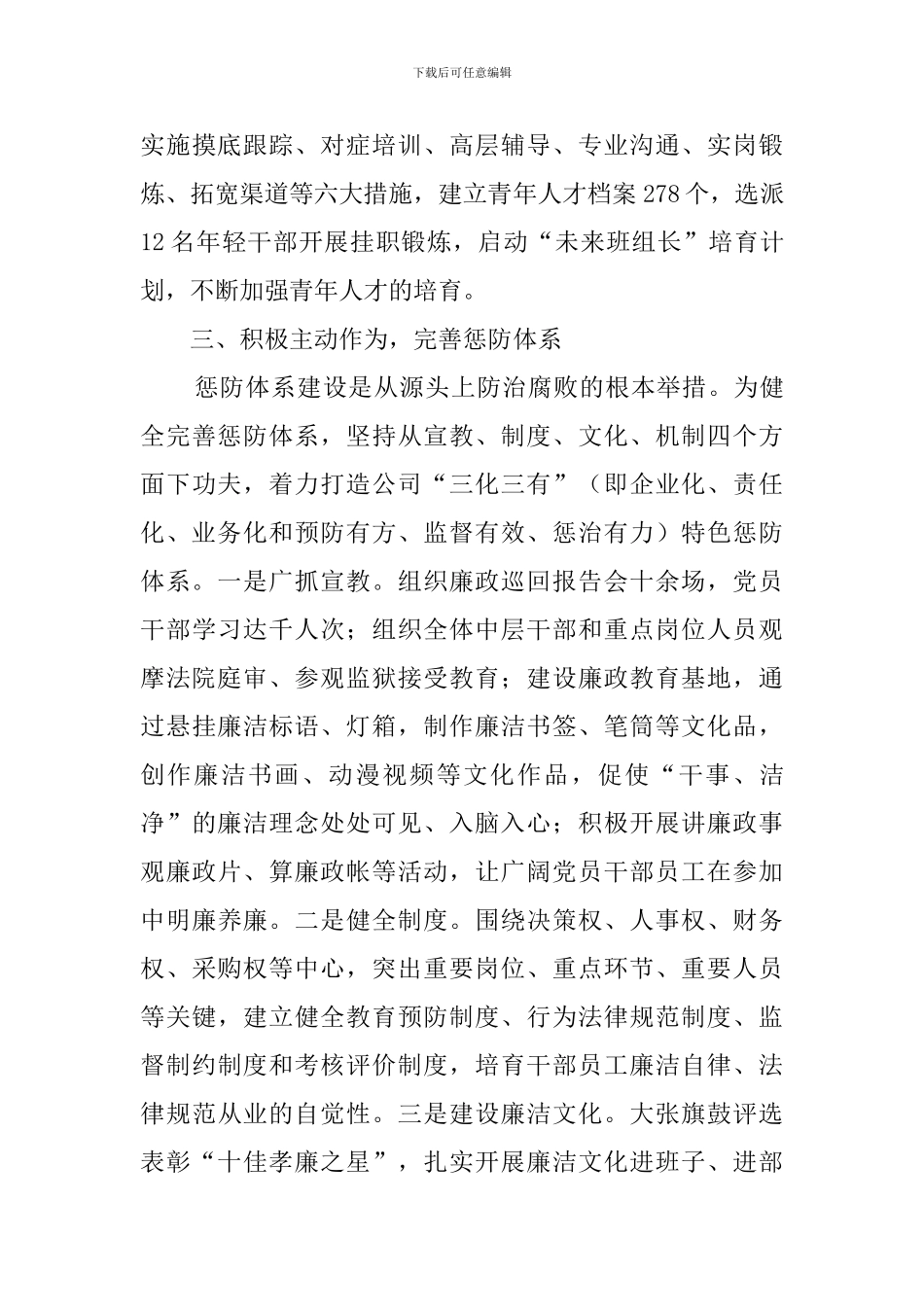 公司党委书记、董事长2024年个人履职践廉报告_第3页