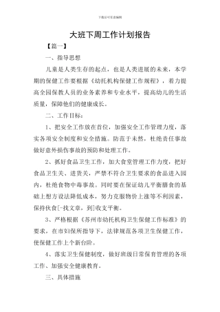 大班下周工作计划报告