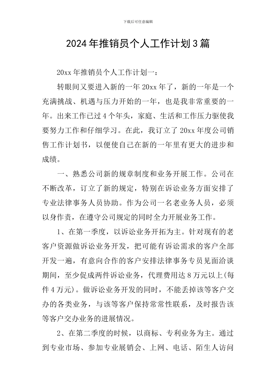 2024年推销员个人工作计划3篇_第1页