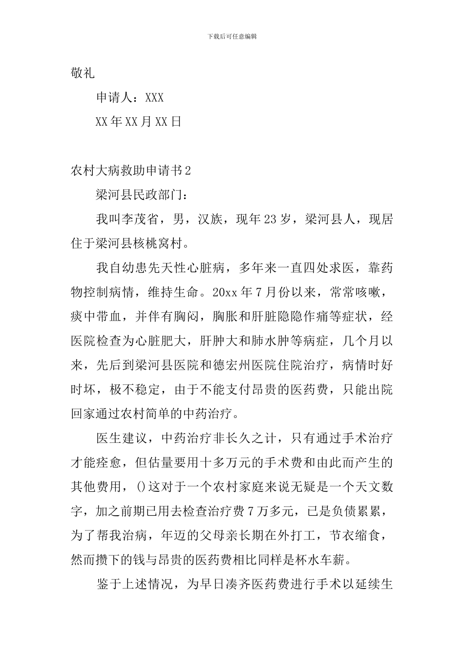 农村大病救助申请书_第2页