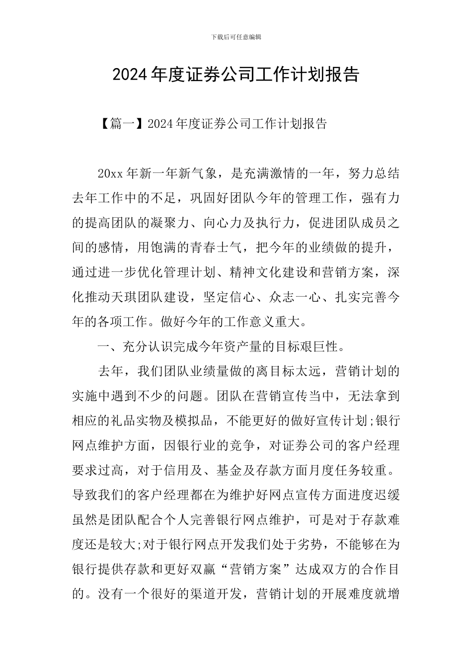 2024年度证券公司工作计划报告_第1页