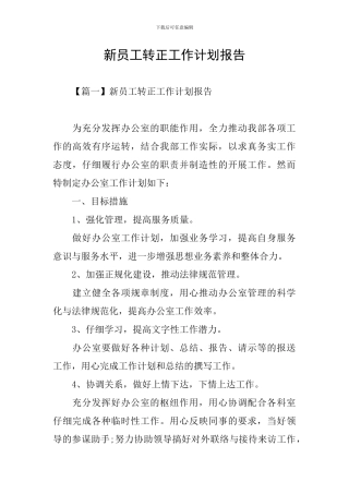 新员工转正工作计划报告