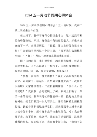 2024五一劳动节假期心得体会