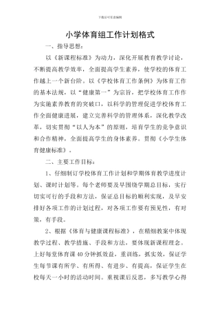 小学体育组工作计划格式