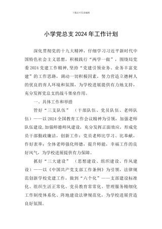 小学党总支2024年工作计划