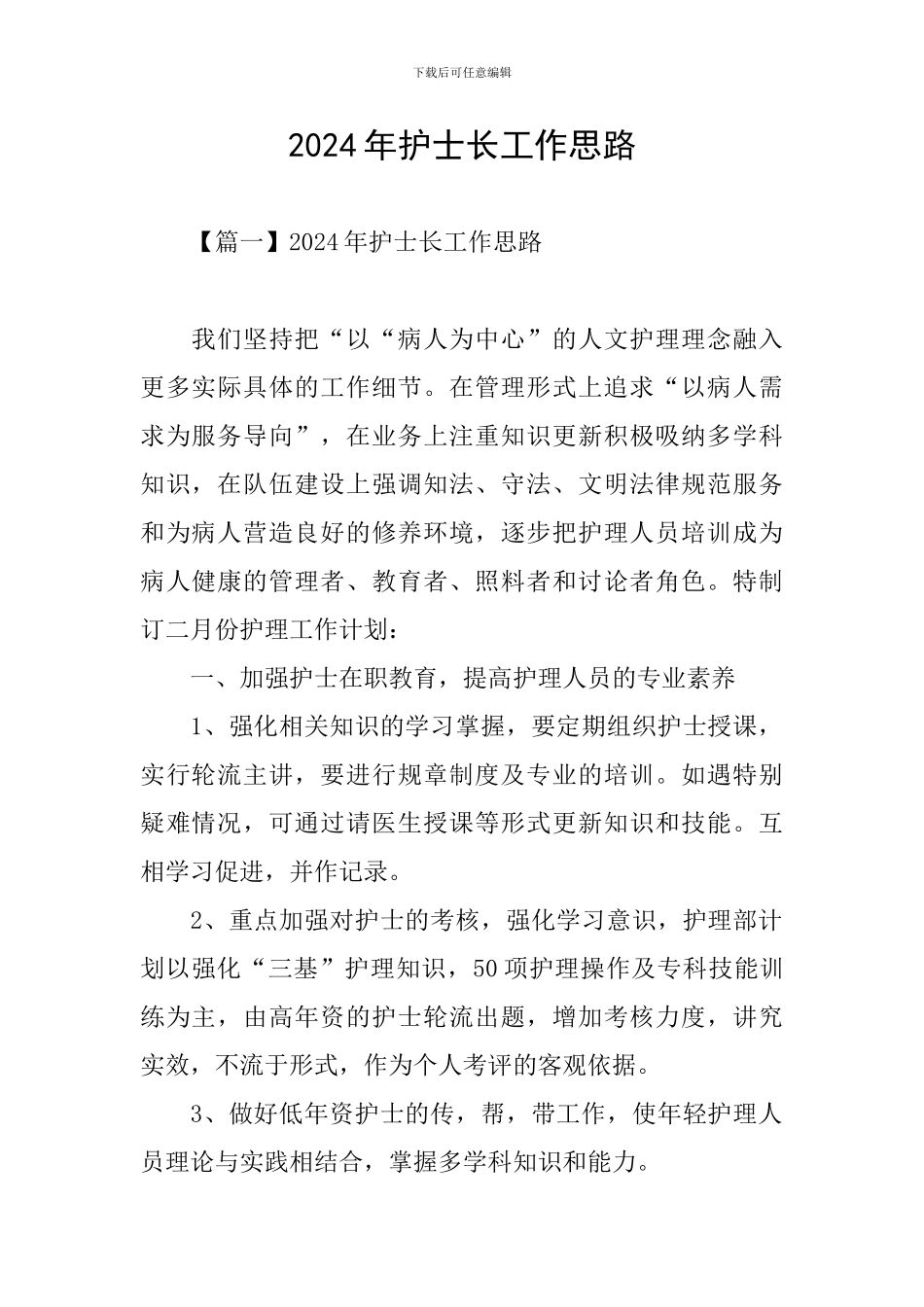 2024年护士长工作思路_第1页