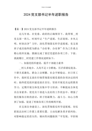 2024党支部书记半年述职报告