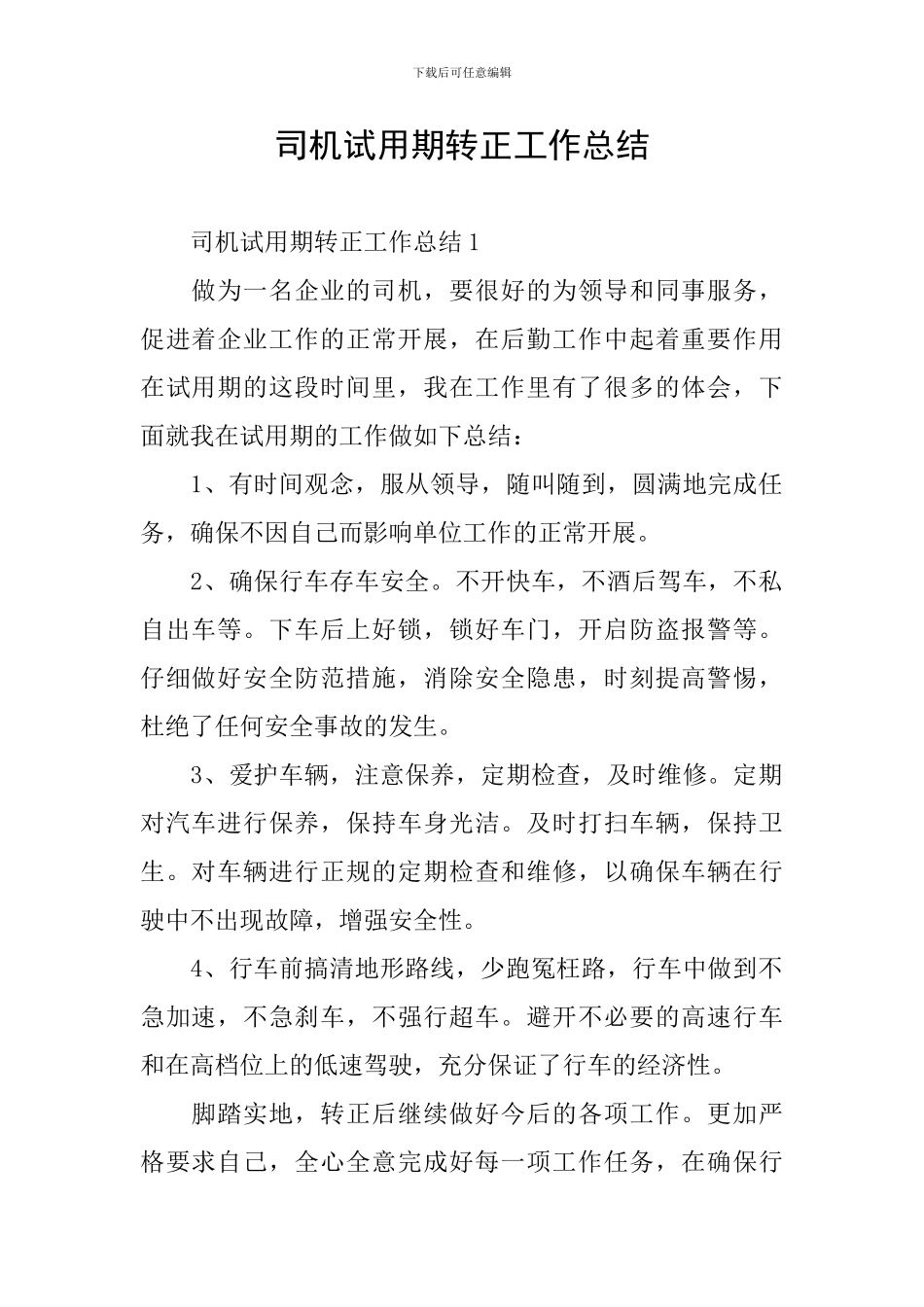 司机试用期转正工作总结_第1页