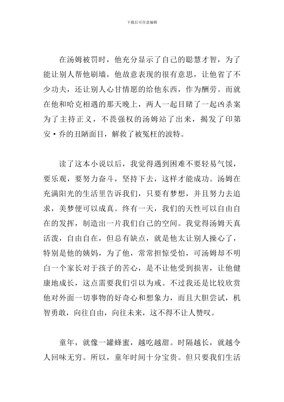 汤姆索亚历险记读后感范文500字精选_第3页