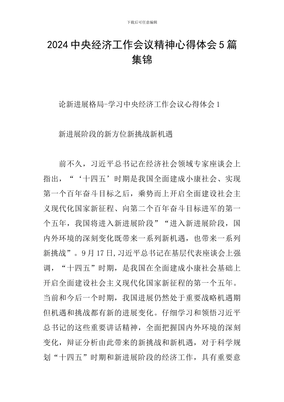 2024中央经济工作会议精神心得体会5篇集锦_第1页