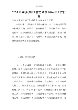 2024年乡镇政府工作总结及2024年工作打算