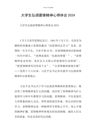 大学生弘扬雷锋精神心得体会2024